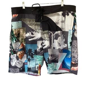 American Eagle Board Shorts Beach graphic print Palm Trees Shark Surf size XL.